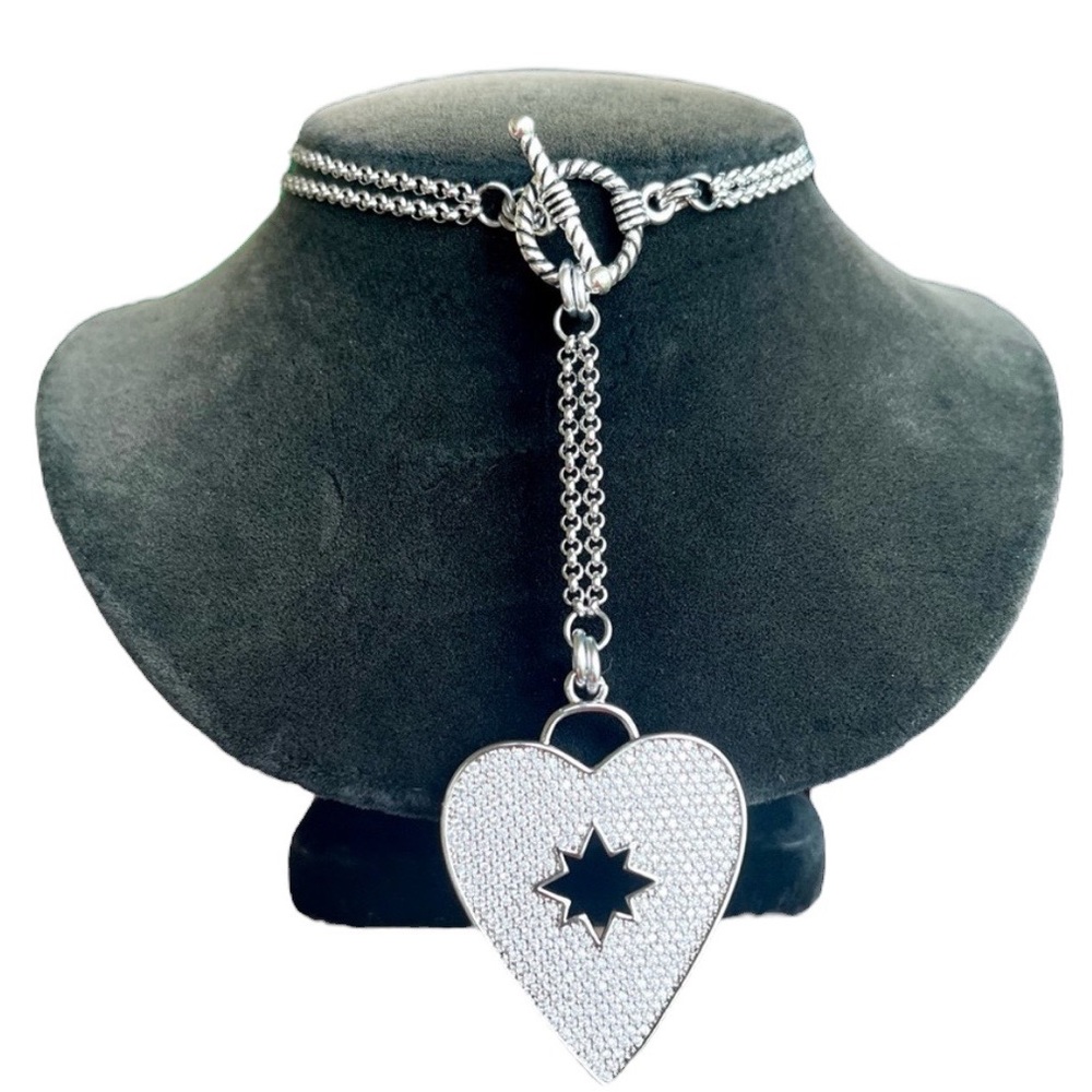 Clear cubic zirconia rhinestone cz heart silver lariat Y shape necklace - Picture 7 of 11